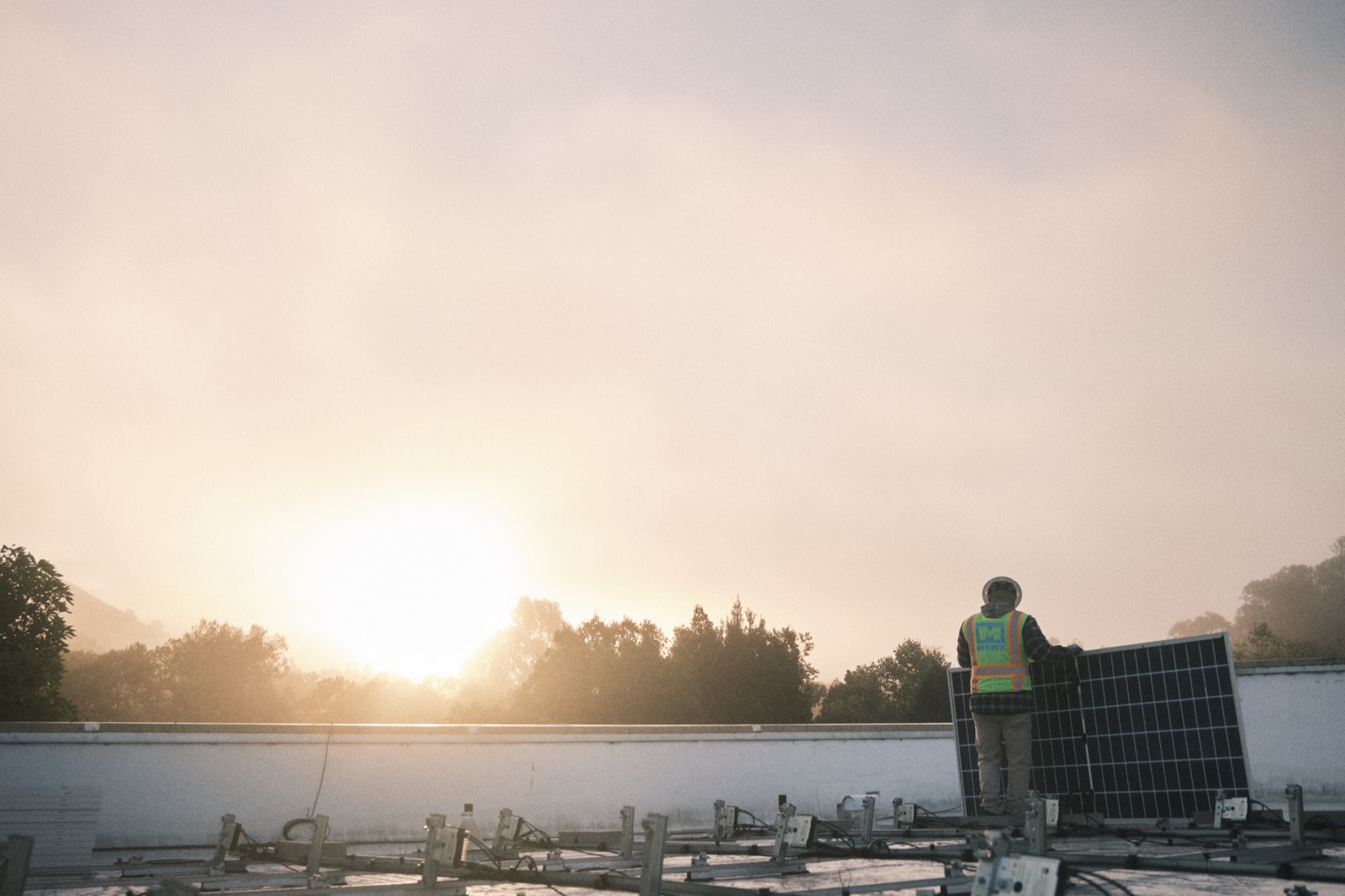 MYNT crew setting racking on a California solar project