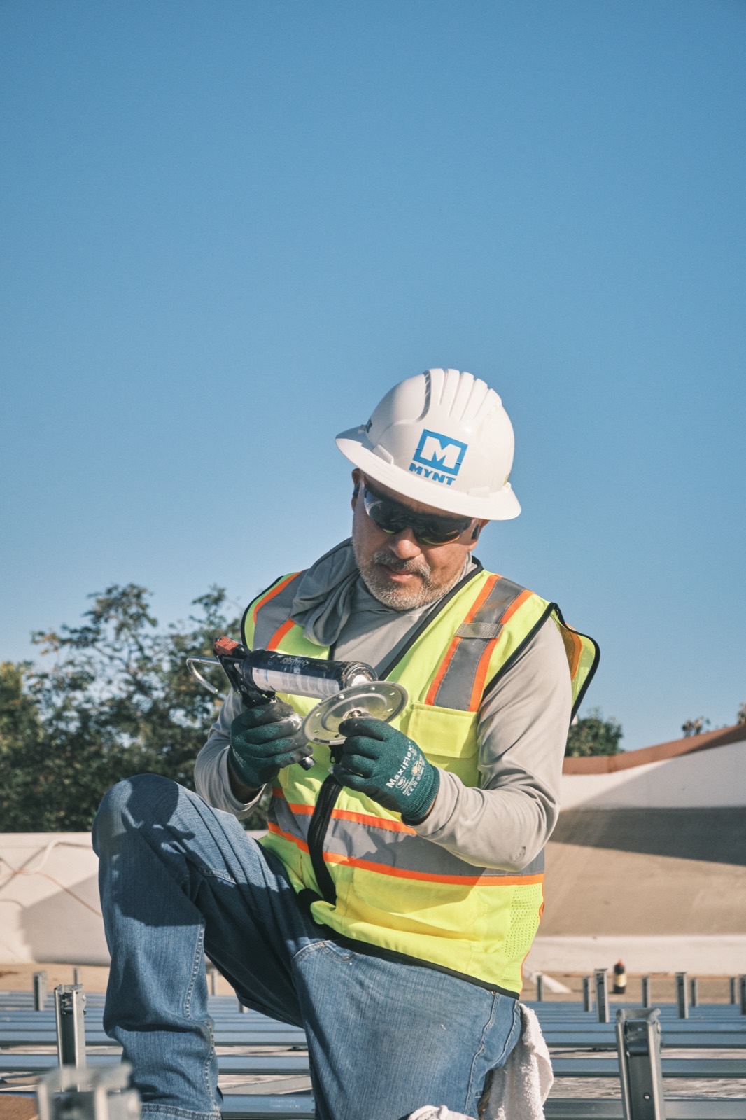 Detail of solar construction work by MYNT crews